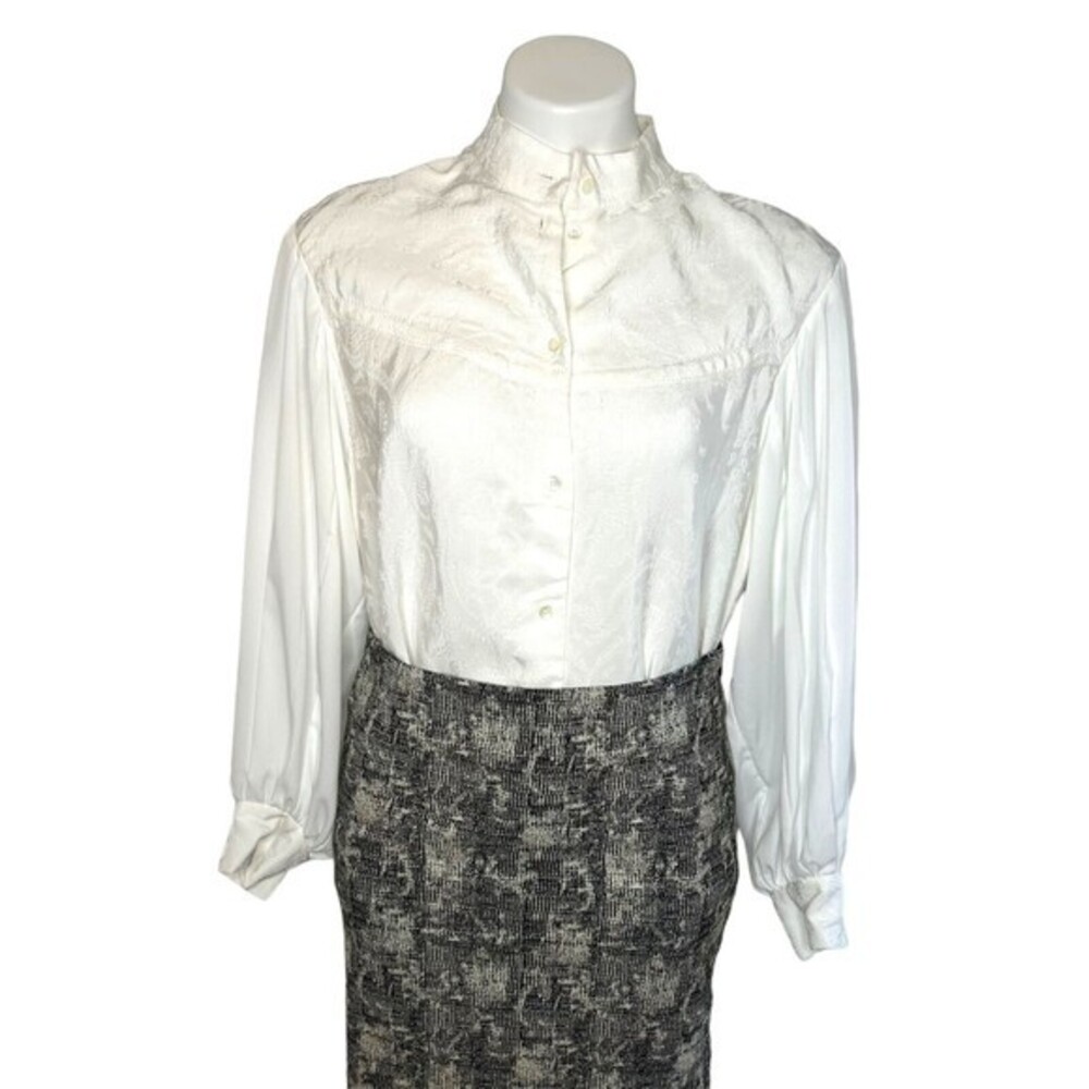 SANDRO Jacquie Long Sleeve Jacquard Blouse Ecru Off White Top Size 3 Lg ($295) - Picture 6 of 10